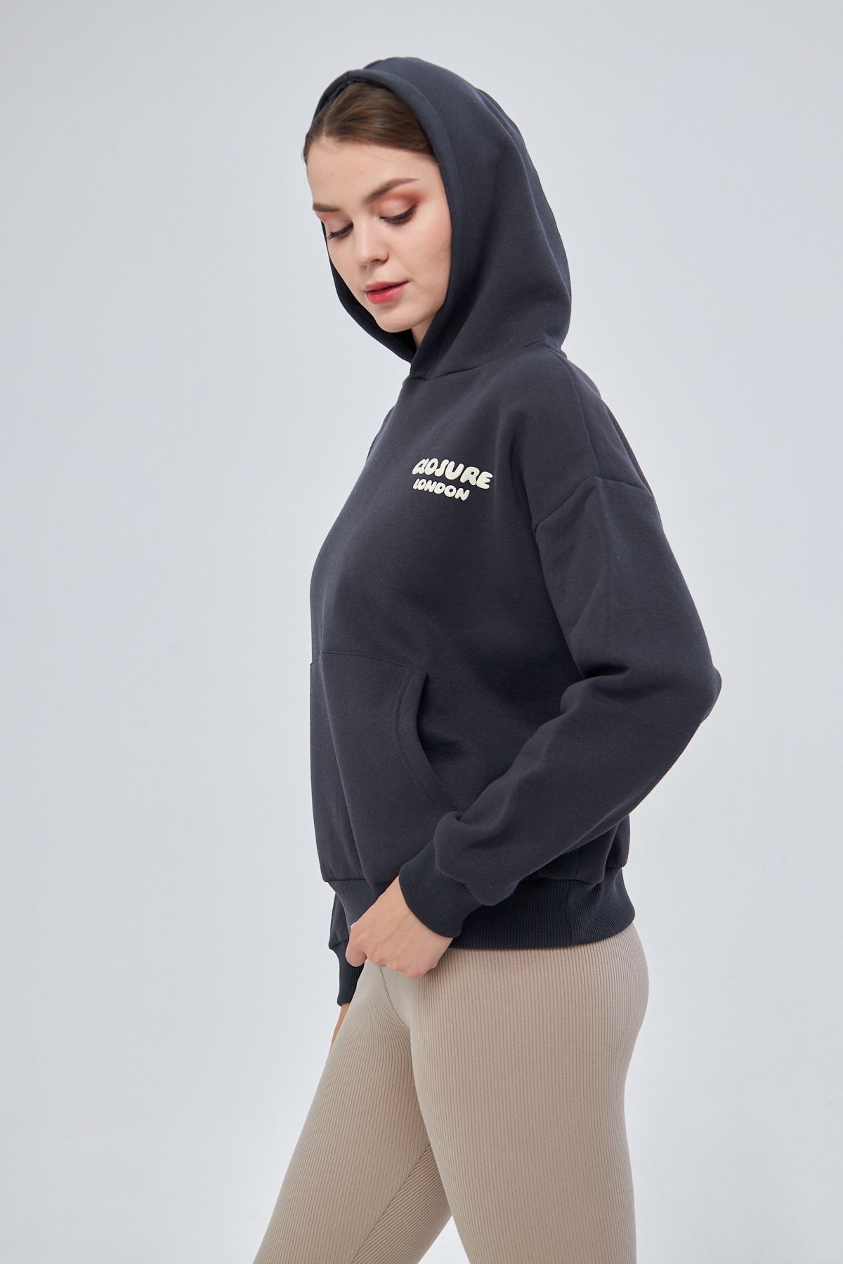 Unisex Antrasit Basic Sweatshirt Hoodie %100 Pamuklu