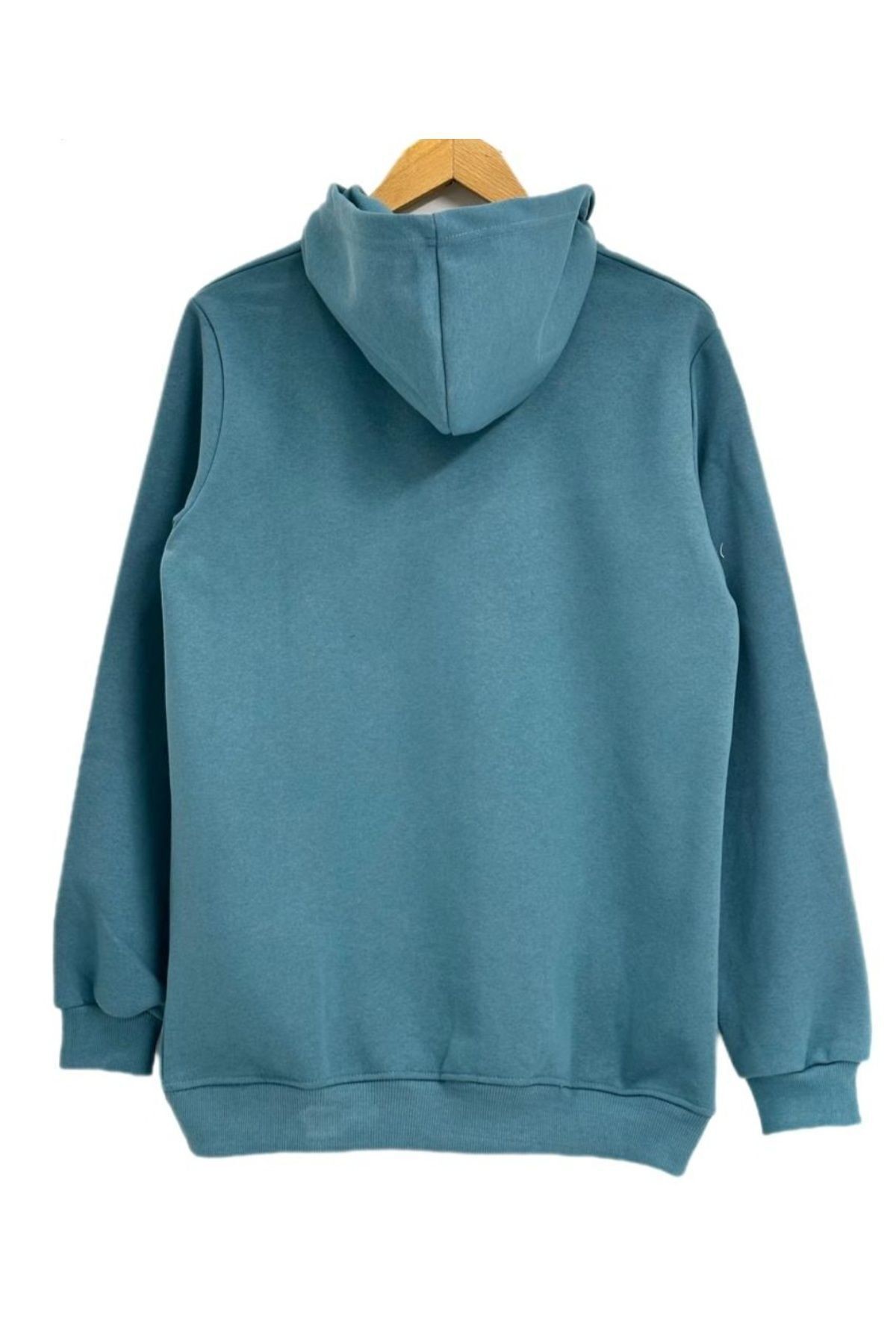 Sweatshirt 3iplik Şardonlu Ev Baskılı Petrol Yeşil Renk Kapüşonlu Kanguru Cepli Unısex