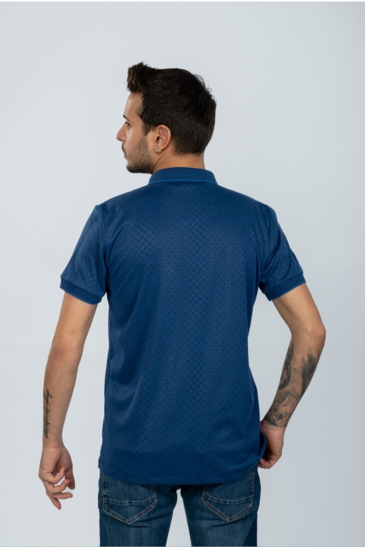 Lacivert Cepli Polo Yaka Desenli T-shirt