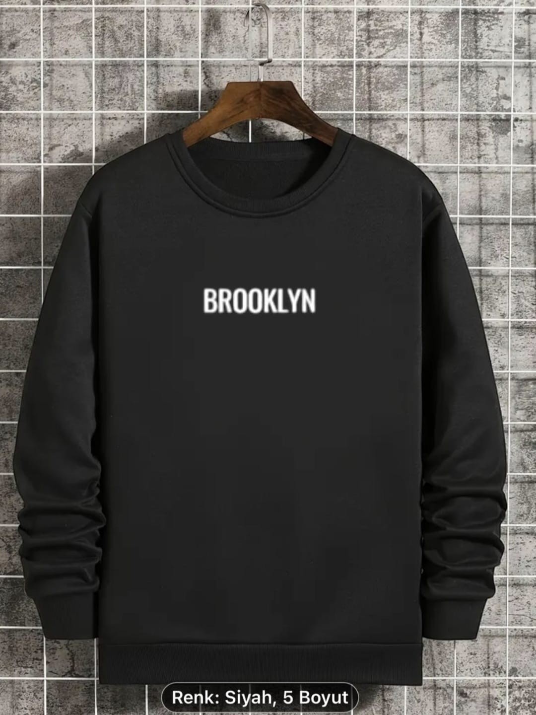 Sweatshirt Siyah Brooklyn Bisiklet Yaka - SİYAH