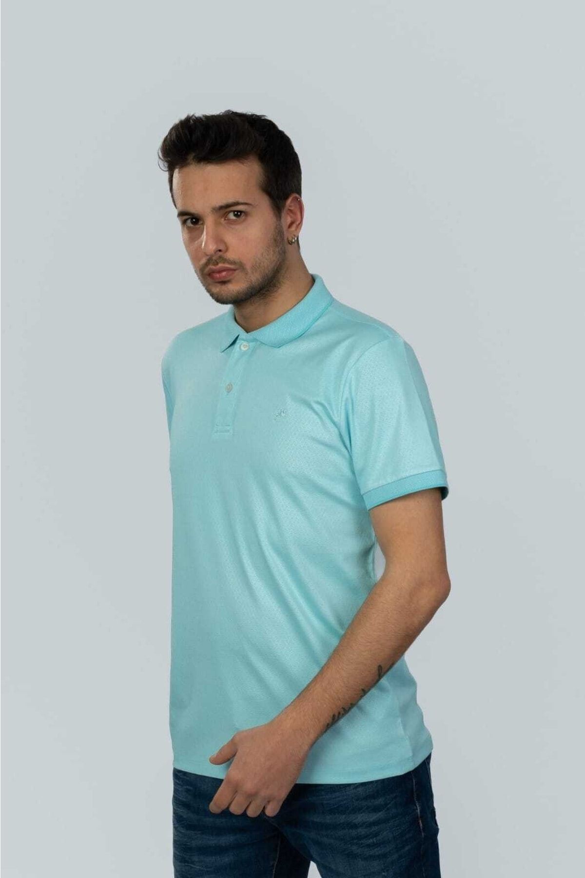 Polo Yaka Mint Renk Petek Desenli Tşhirt