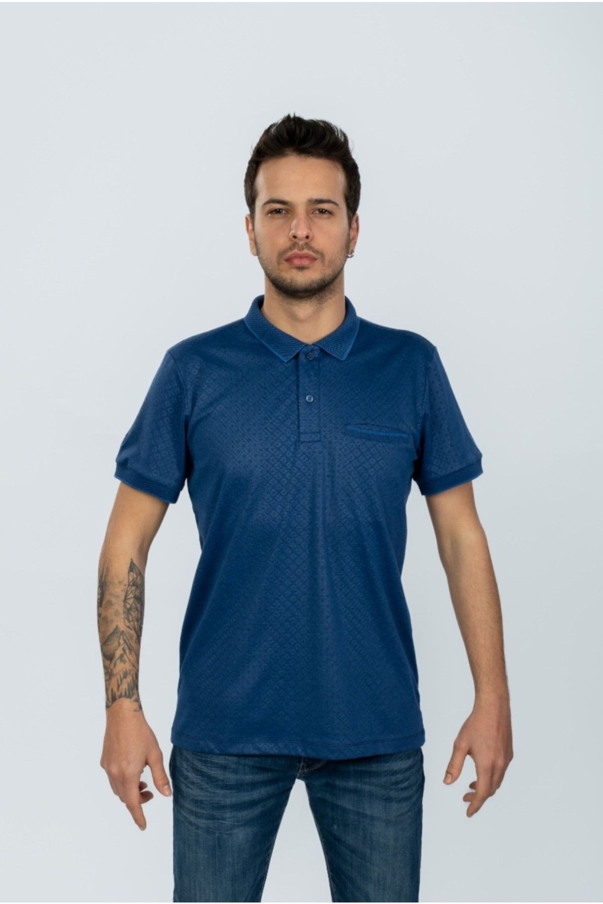 Lacivert Cepli Polo Yaka Desenli T-shirt