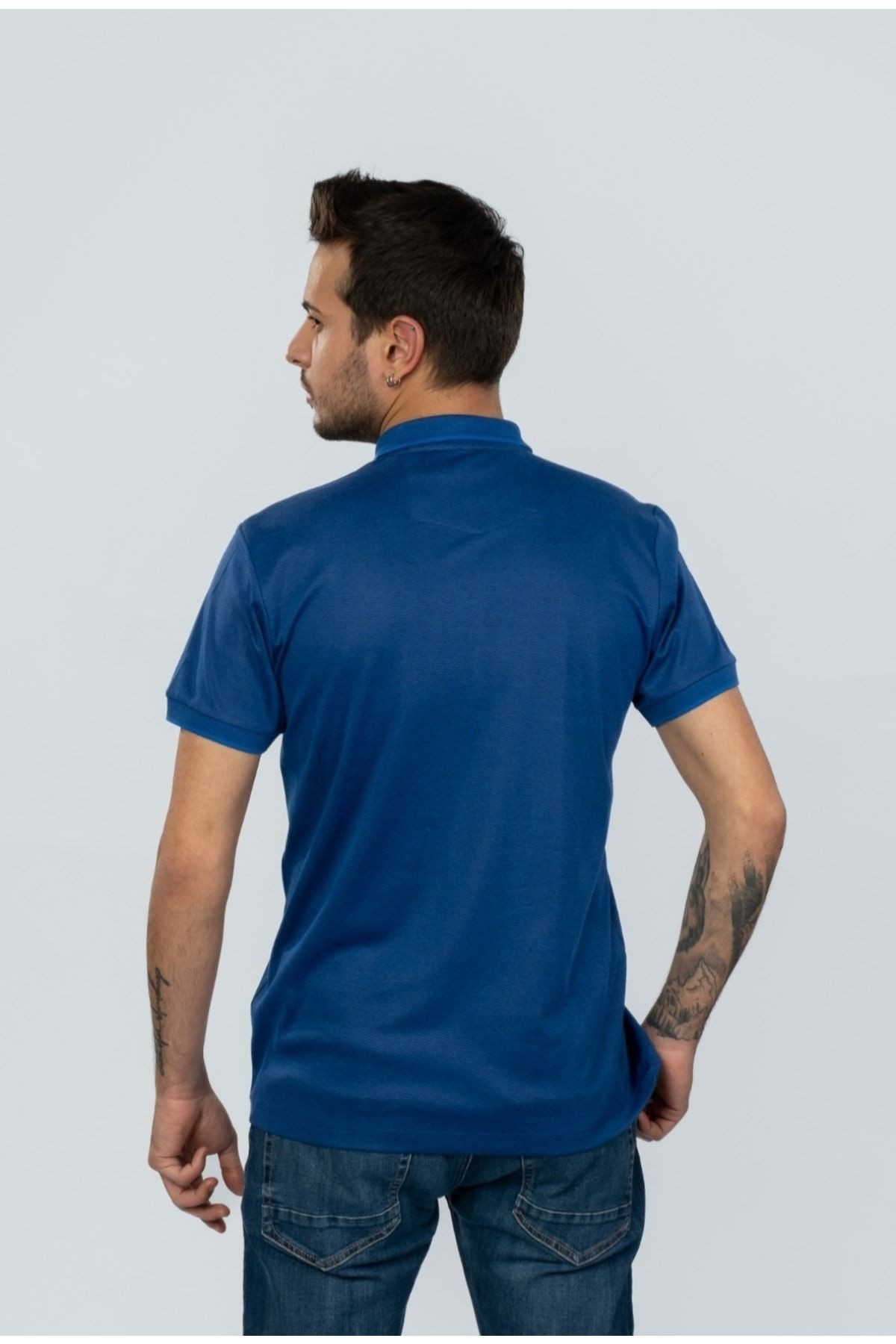 Polo Yaka Lacivert Desenli T-shirt