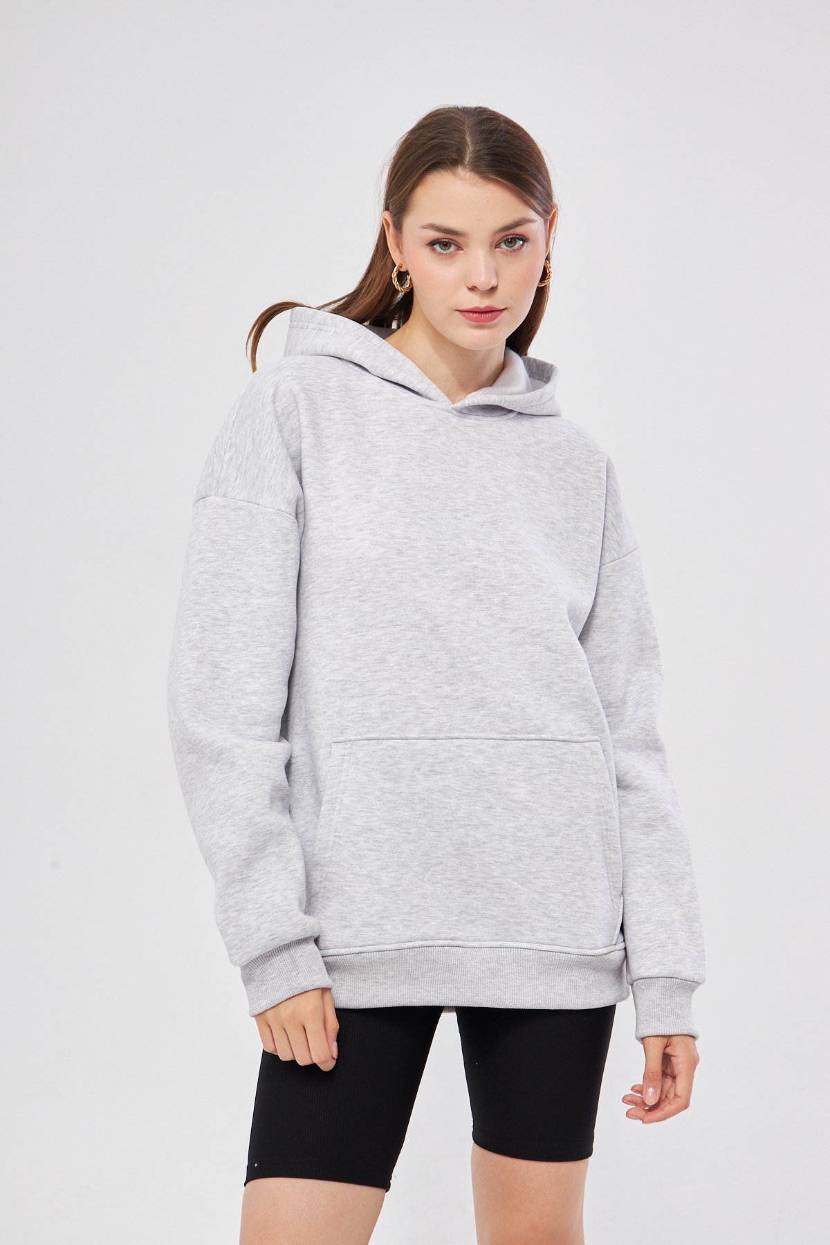 Unisex Gri Renk Oversize Sweatshirt Kapüşonlu Hoodie %100 Pamuklu