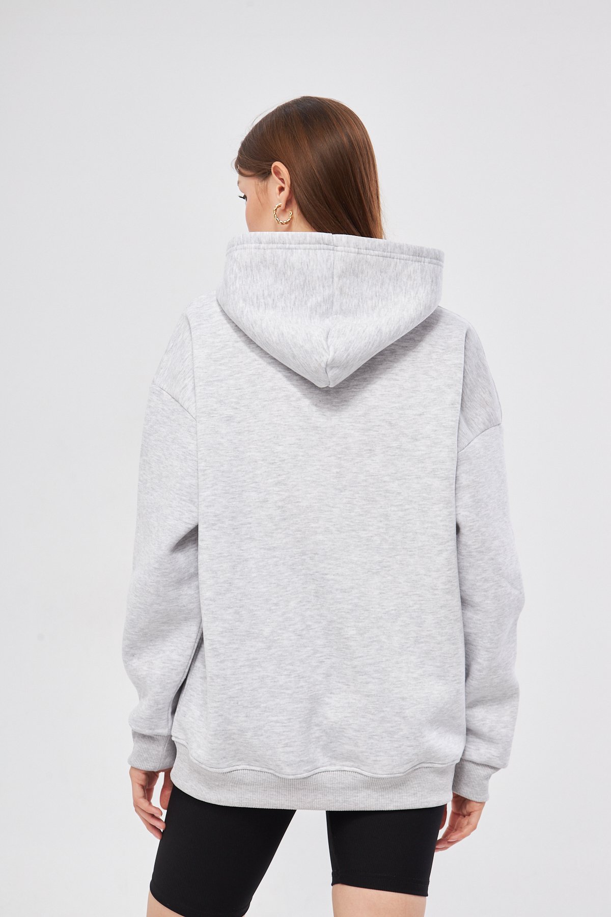 Unisex Gri Renk Oversize Sweatshirt Kapüşonlu Hoodie %100 Pamuklu