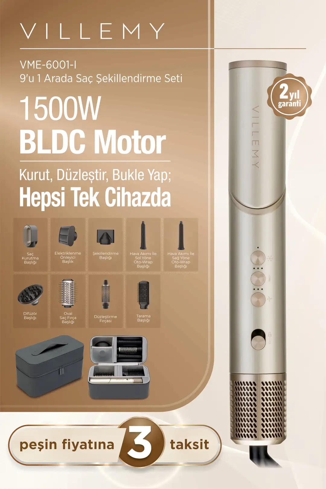 Çok Amaçlı 9 Başlıklı Saç Şekillendirme Seti | VILLEMY VME-6001