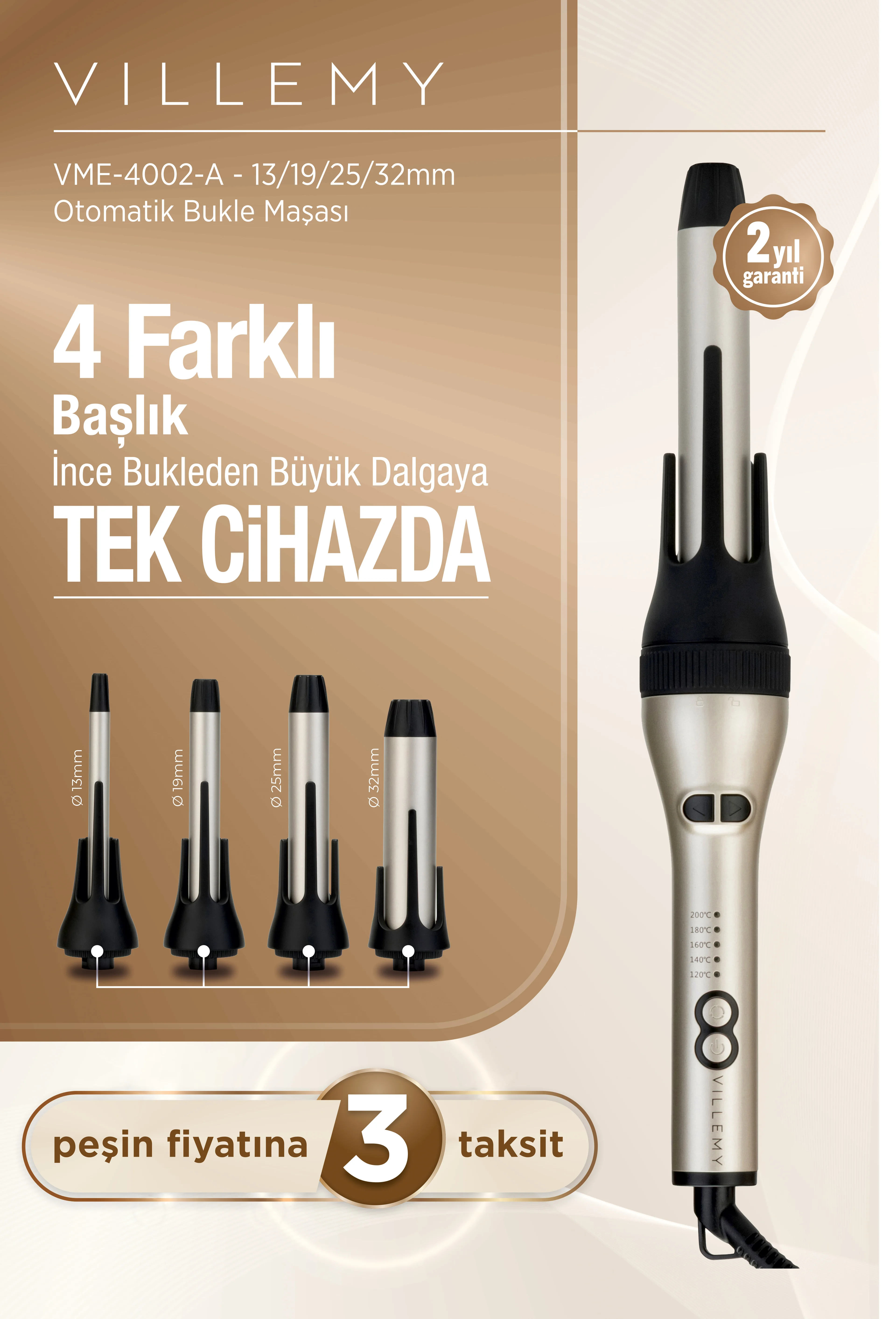 4 Başlıklı Seramik Otomatik Saç Maşası | VILLEMY VME-4002A