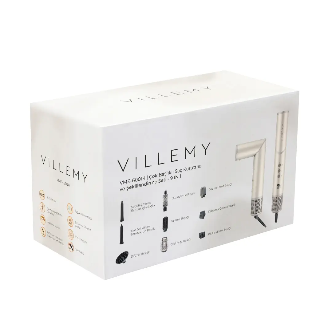 Çok Amaçlı 9 Başlıklı Saç Şekillendirme Seti | VILLEMY VME-6001
