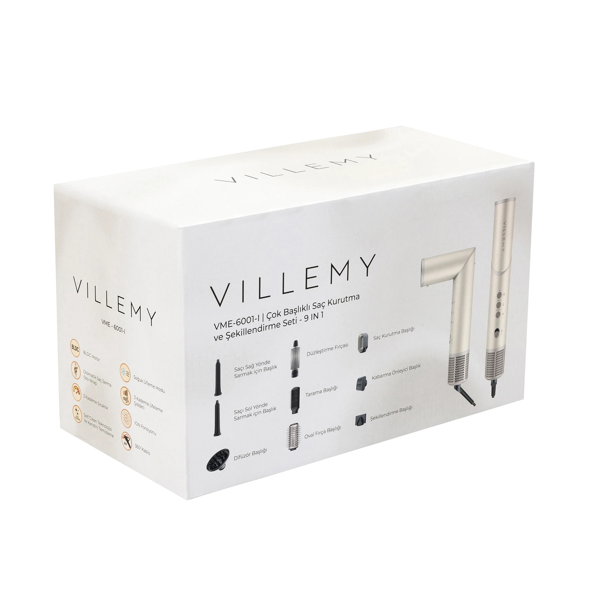 Çok Amaçlı 9 Başlıklı Saç Şekillendirme Seti | VILLEMY VME-6001