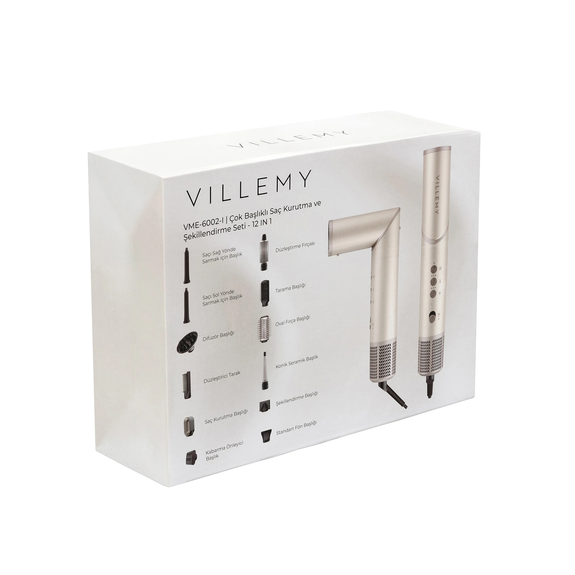 vonmie フルセット 12 Başlıklı Profesyonel Saç Şekillendirme Seti | VILLEMY VME-6002