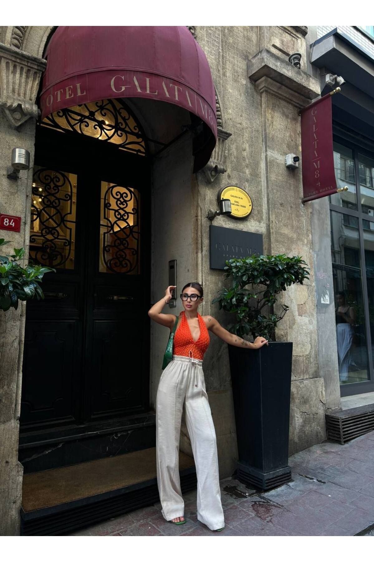 Kadın Taş Yüksek Bel Modal Kumaş Özel Tasarım Palazzo Pantolon