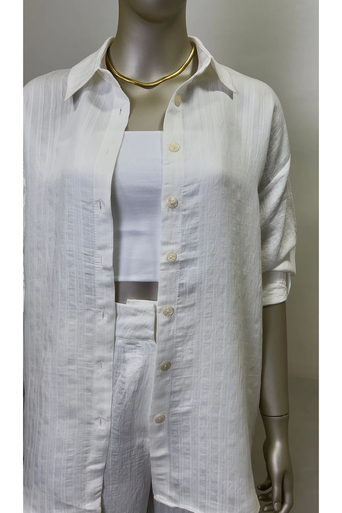 Kadın Beyaz Pantolon Gömlek Alt Üst İkili Takım