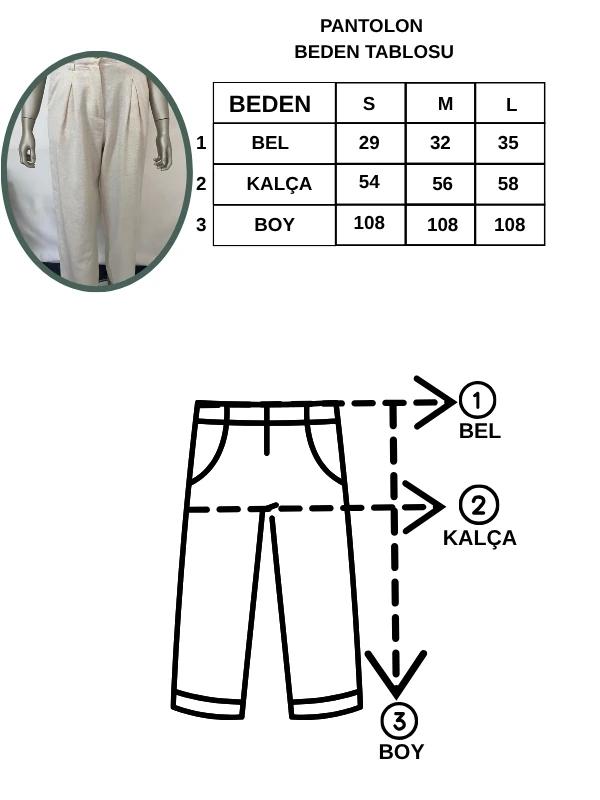 Kadın Beli Lastikli Bej Keten Palazzo Pantolon