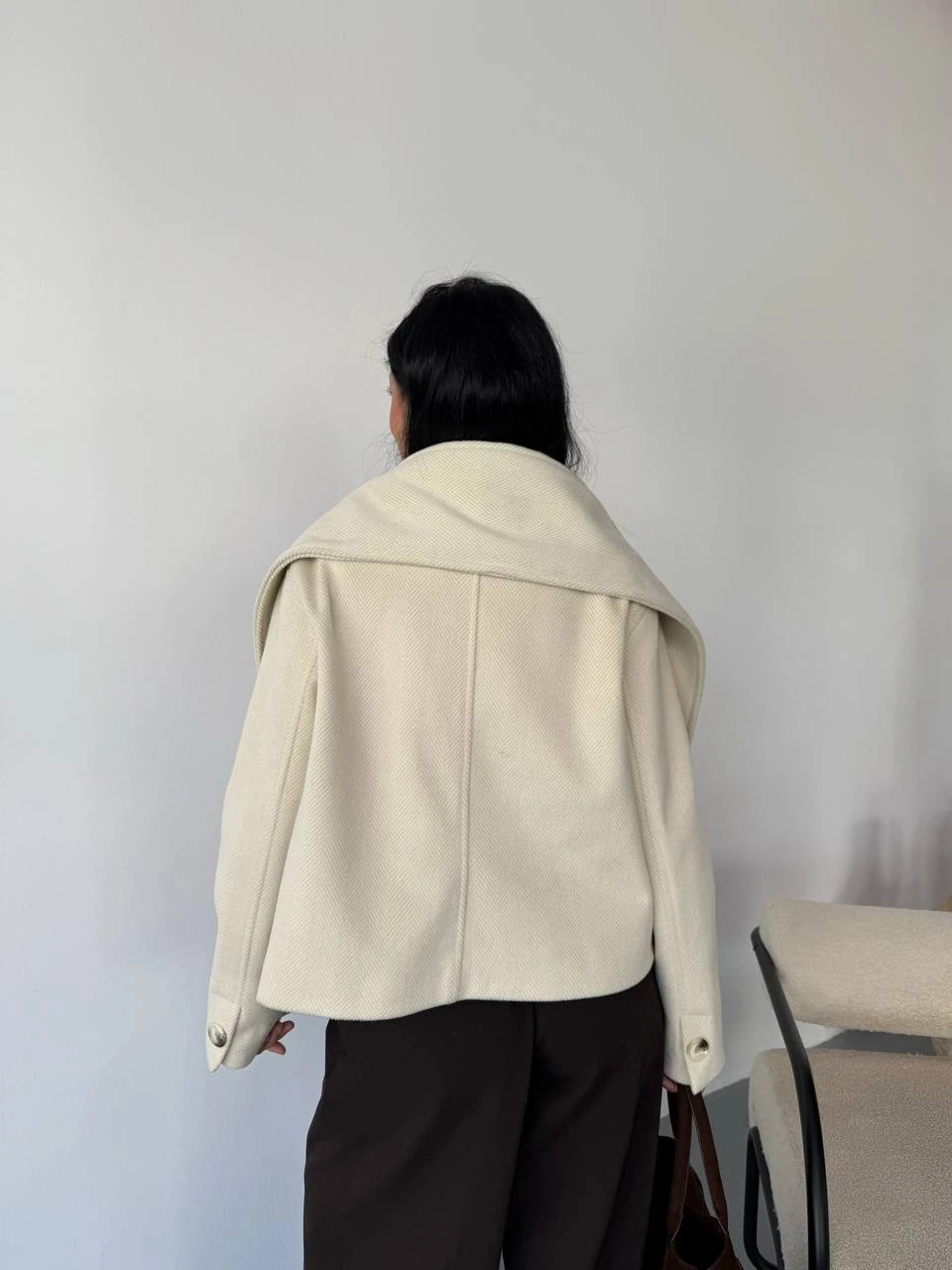 Kadın Atkılı Düğmeli Kaşe Kaban