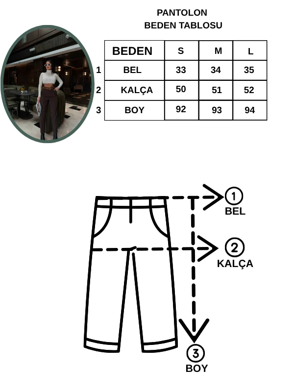 Kadın Yüksek Bel Pileli Kemerli Premium Pantolon