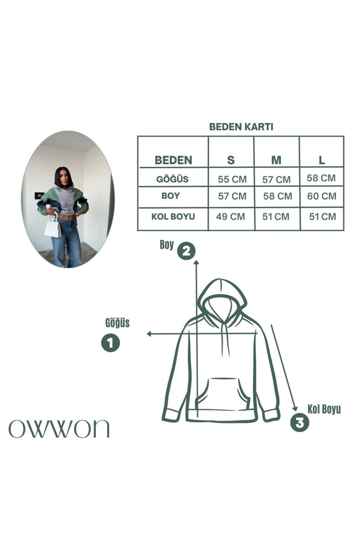Kadın Üç Renk Garnili Bej Kapüşonlu Sweatshirt