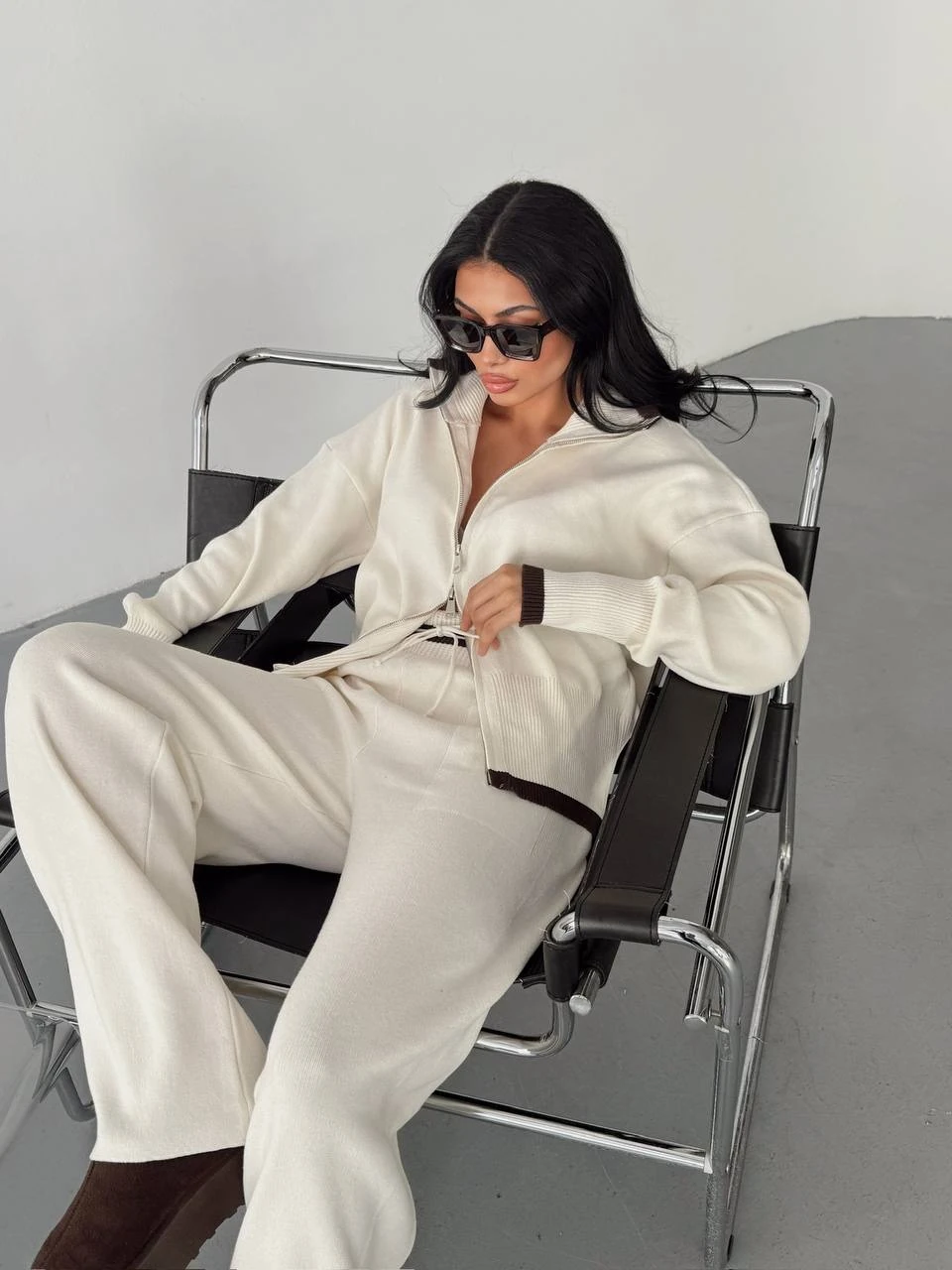 Kadın Fermuarlı Boğazlı Triko İkili Takım