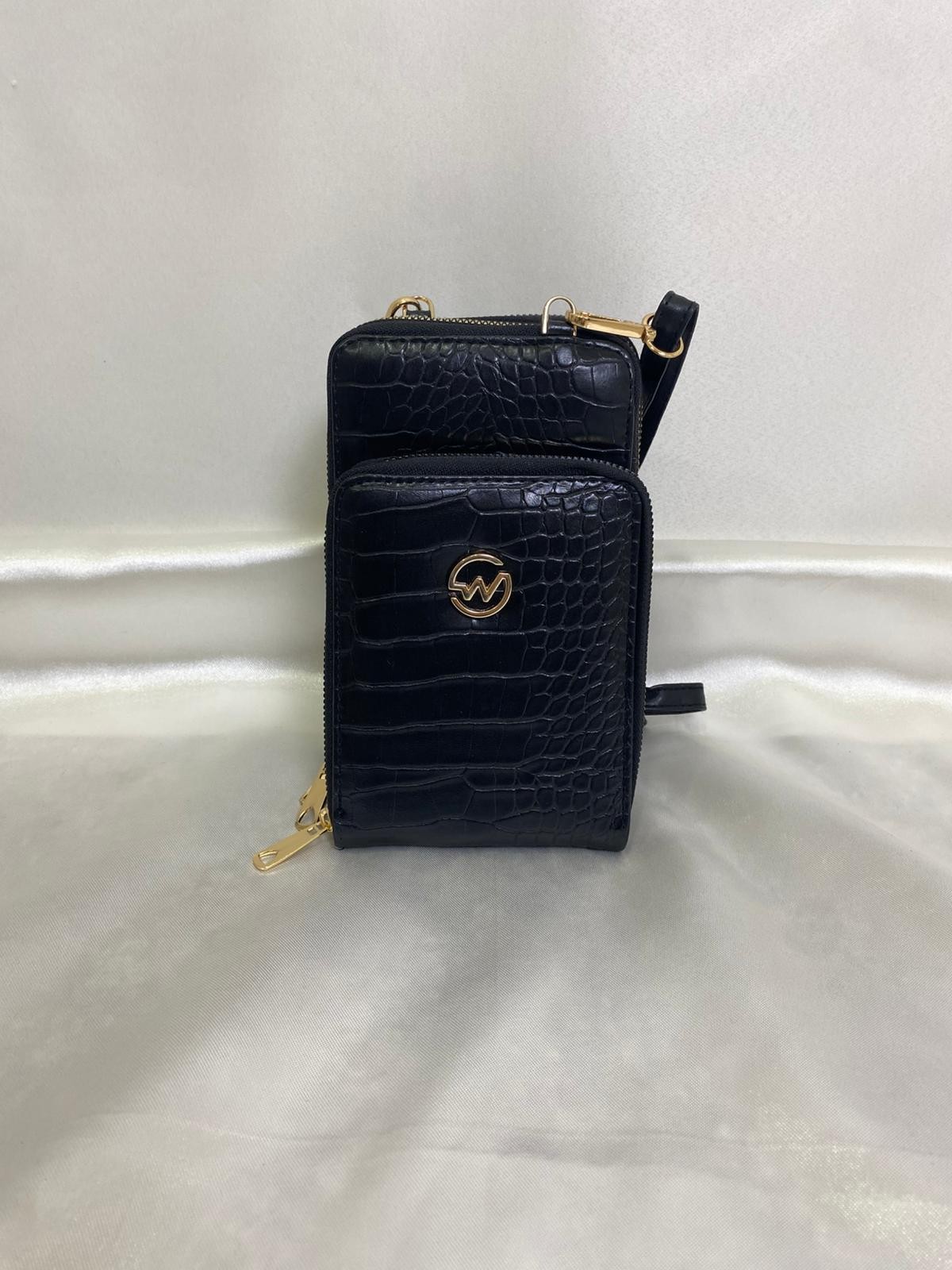 Kadın Timsah Görünümlü Deri Telefon 3 Bölmeli Mini Boy Çapraz Kol ve Omuz Çantası