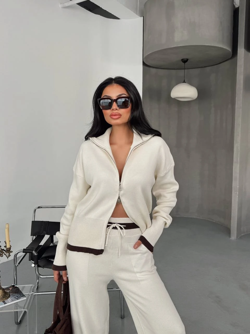 Kadın Fermuarlı Boğazlı Triko İkili Takım