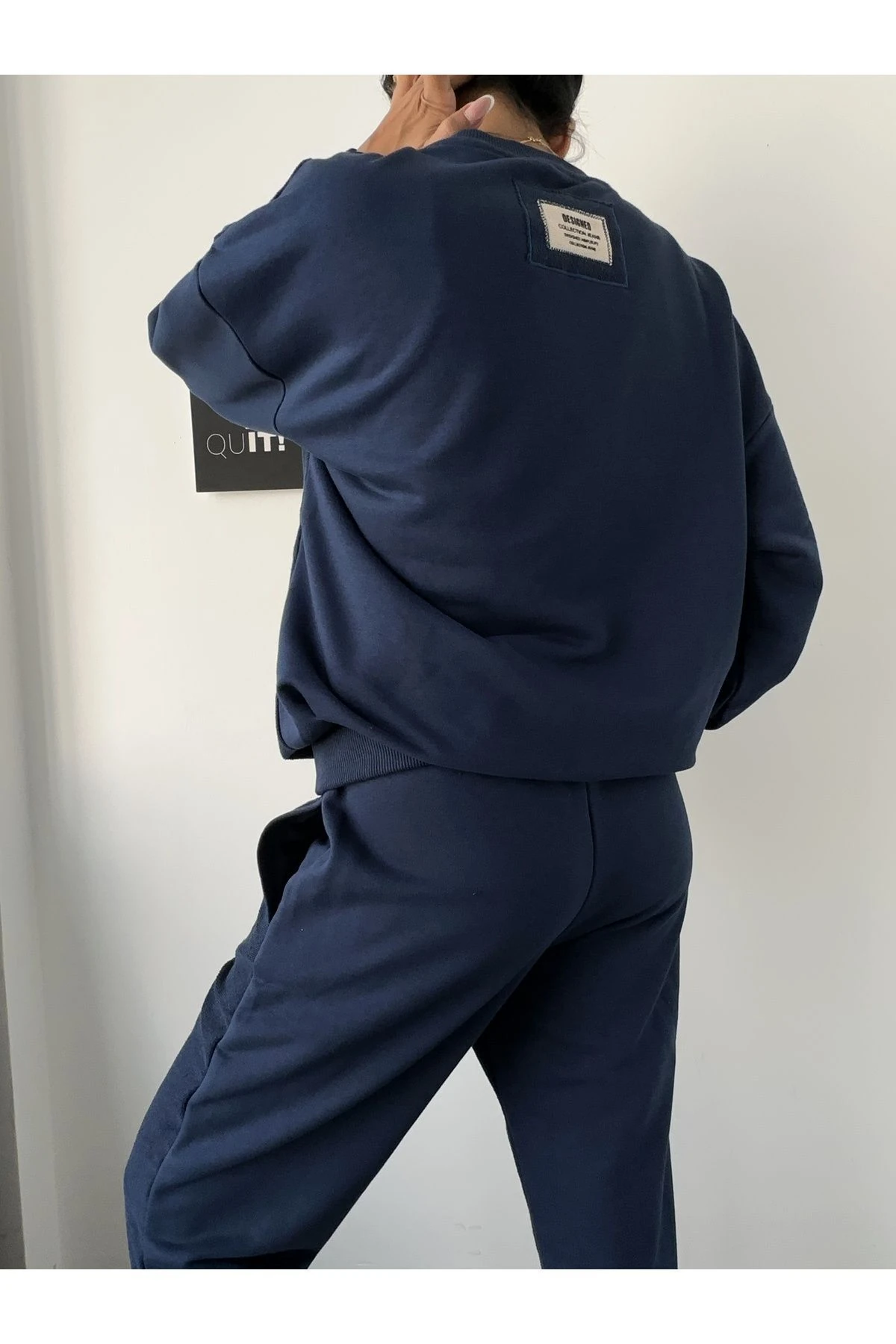 Kadın Gri Bisiklet Yaka Beli Ve Paçası Lastikli Ters Düz Dikiş Detay Oversize Alt Üst Eşofman Takımı