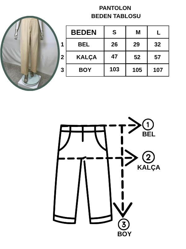 Kadın Bej Gofre Beli Lastikli Palazzo Pantolon