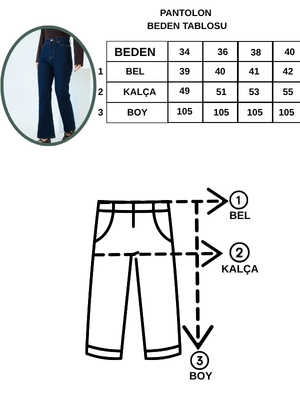 Kadın Koyu Lacivert Yüksek Bel İspanyol Paça Jean Pantolon