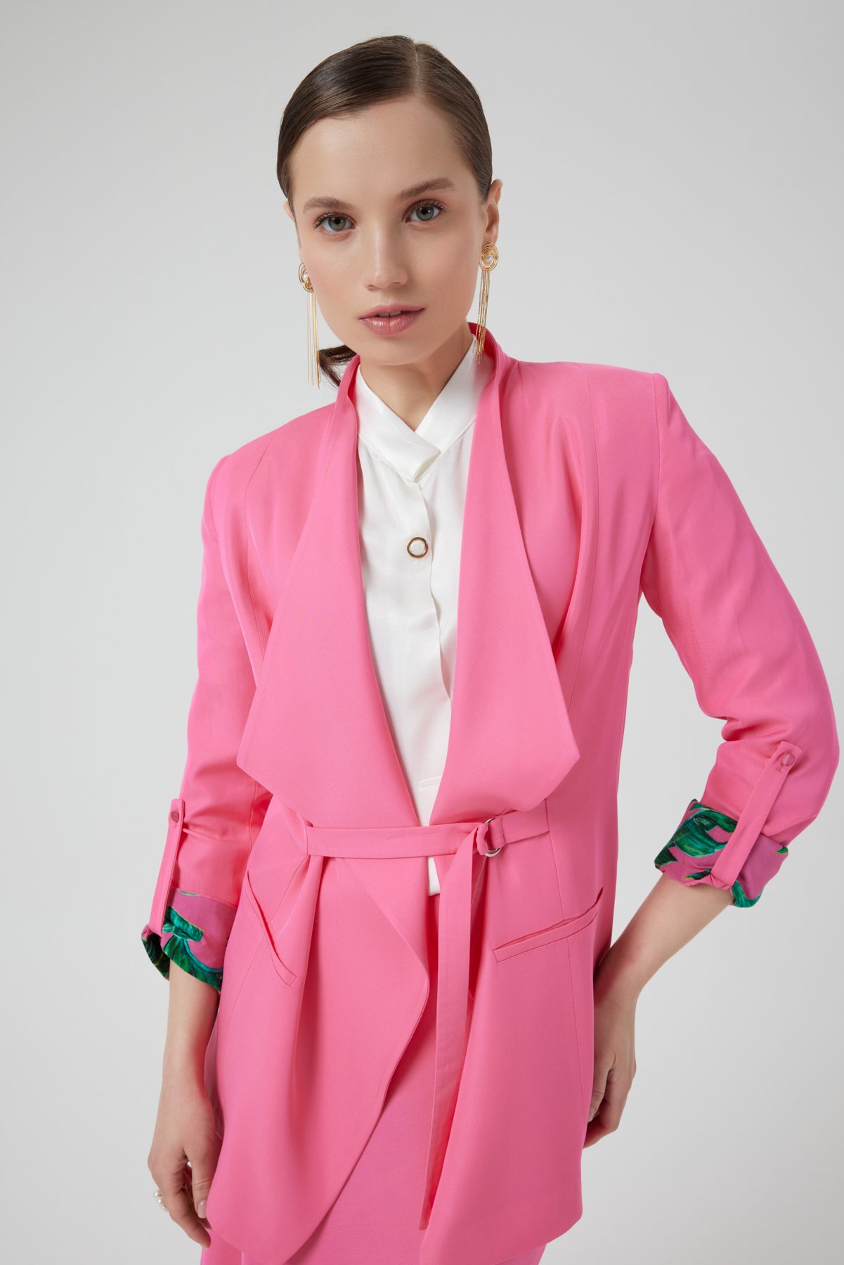 Kemerli Blazer Ceket - PEMBE