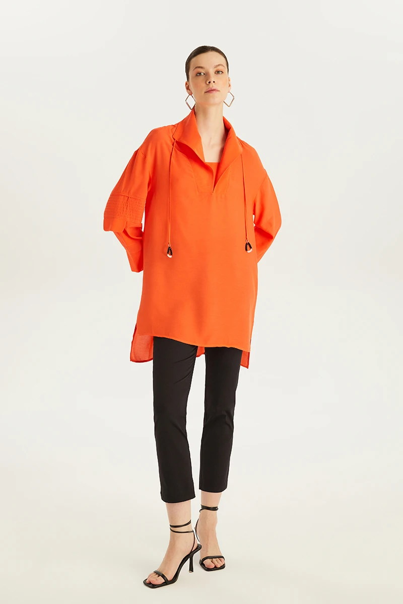 Hooded draped blouse