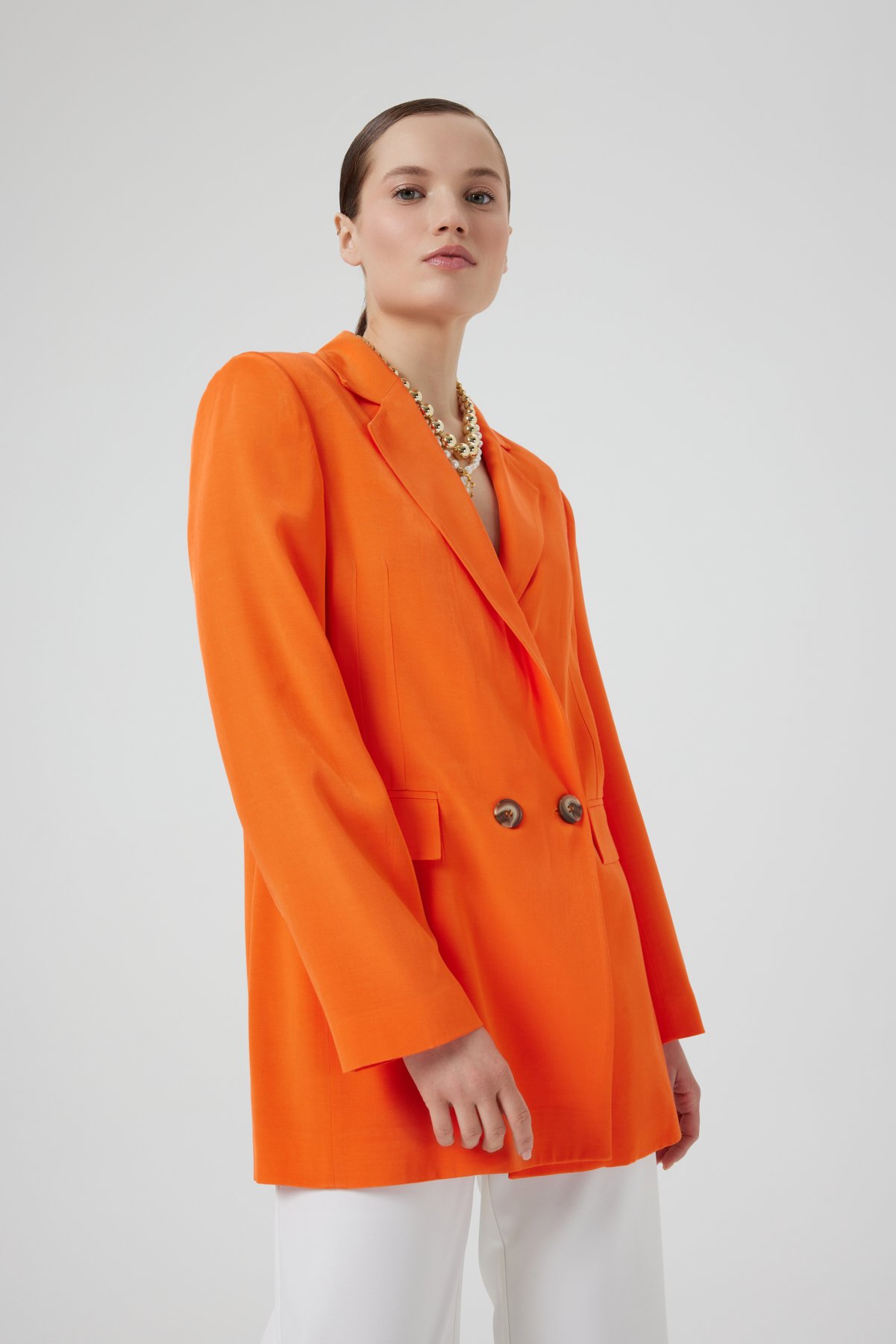 Katlı Yaka Blazer Ceket - Orange