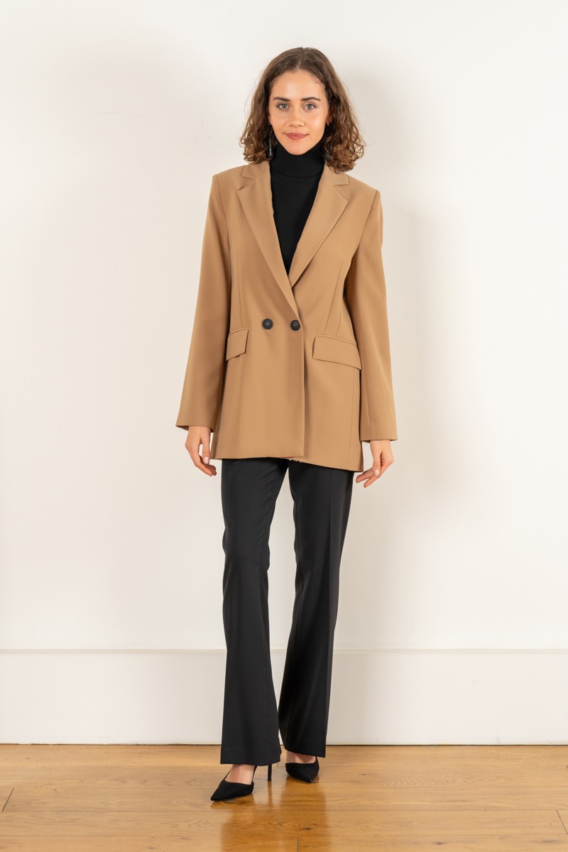 Desen Mixli Blazer Ceket - CAMEL