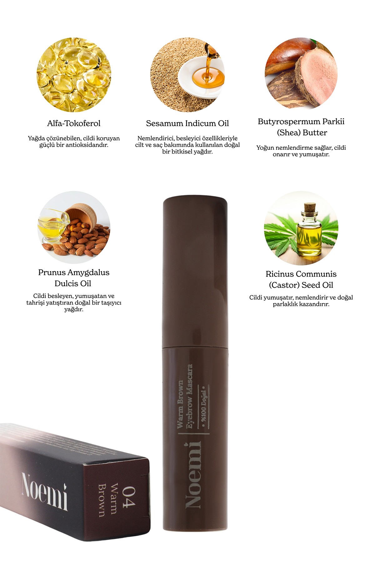 %100 Doğal, 3’ü 1 Arada Kaş Maskarası / Eyebrow Mascara - 04 Warm Brown / Sıcak Kahve
