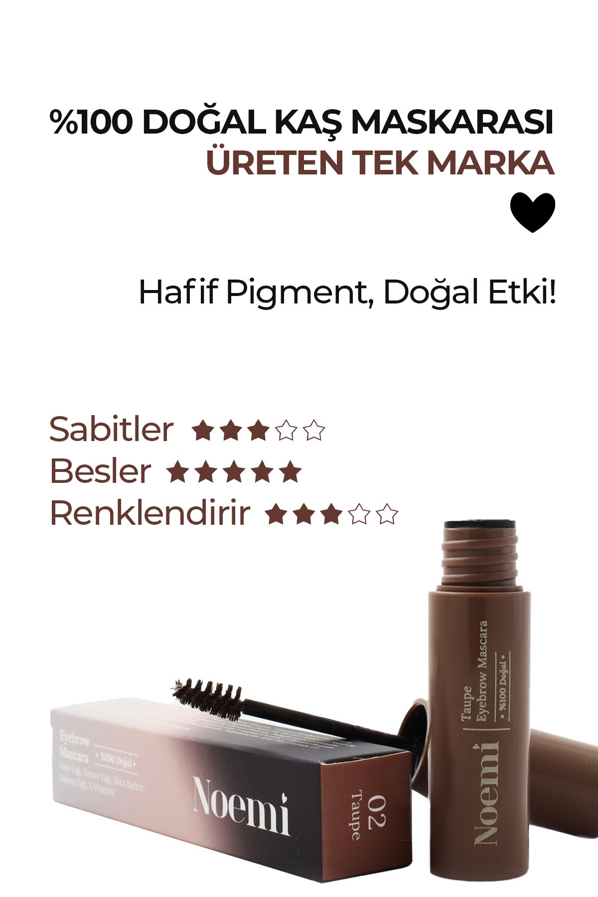 %100 Doğal, 3’ü 1 Arada Kaş Maskarası / Eyebrow Mascara - 02 Taupe Brown / Açık Kahve
