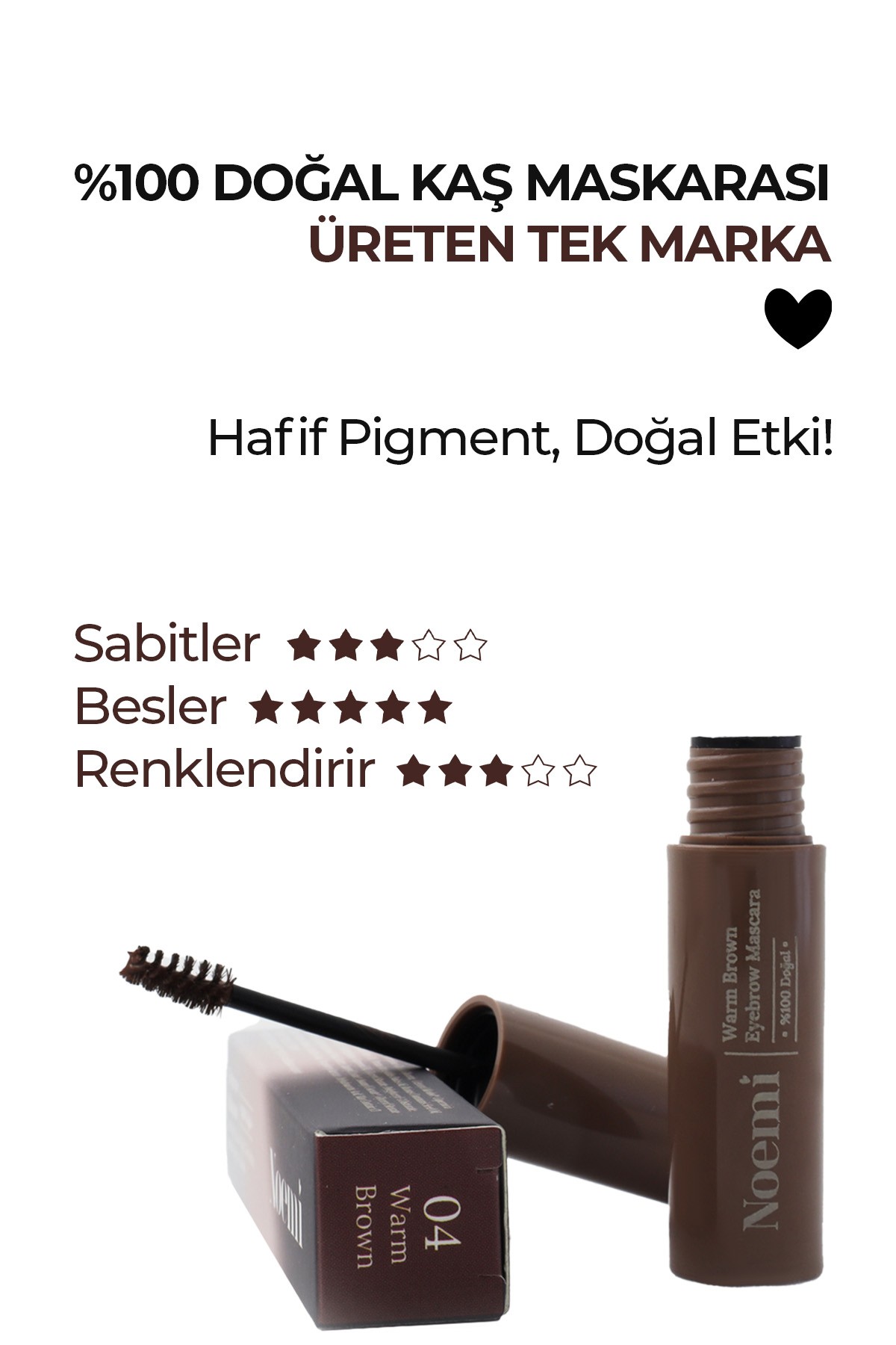 %100 Doğal, 3’ü 1 Arada Kaş Maskarası / Eyebrow Mascara - 04 Warm Brown / Sıcak Kahve