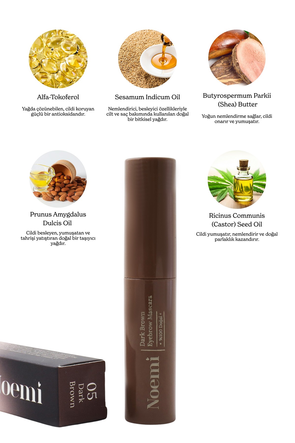 %100 Doğal, 3’ü 1 Arada Kaş Maskarası / Eyebrow Mascara - 05 Dark Brown / Koyu Kahve