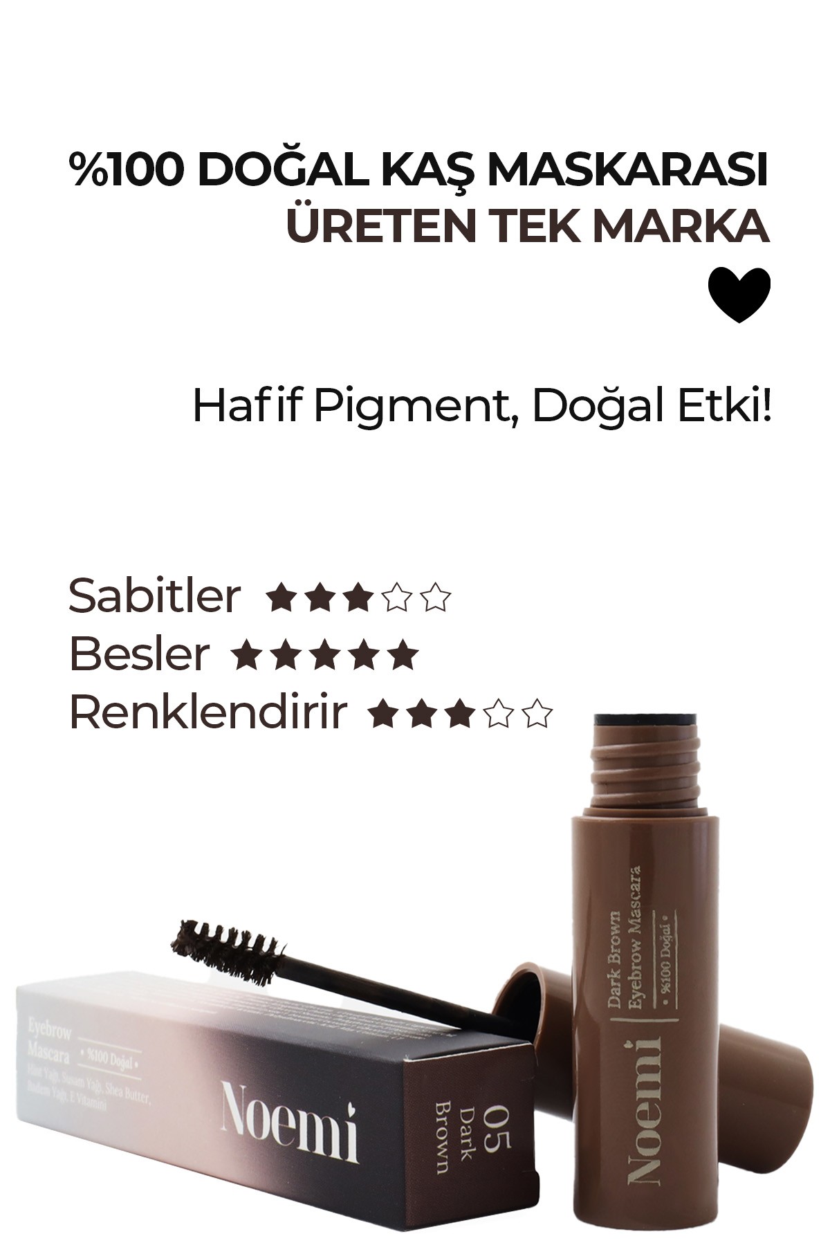 %100 Doğal, 3’ü 1 Arada Kaş Maskarası / Eyebrow Mascara - 05 Dark Brown / Koyu Kahve