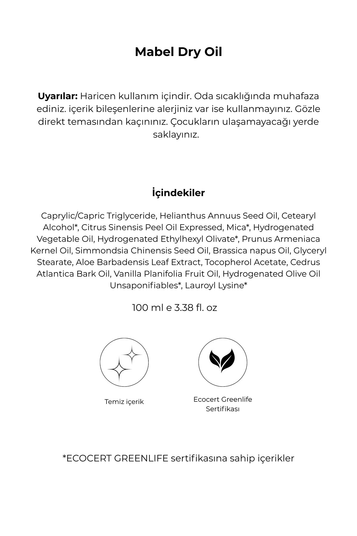 Noemi Dry Oil Mabel– 99% Doğal İçerikli Işıltılı Bakım Yağı – 100 ml