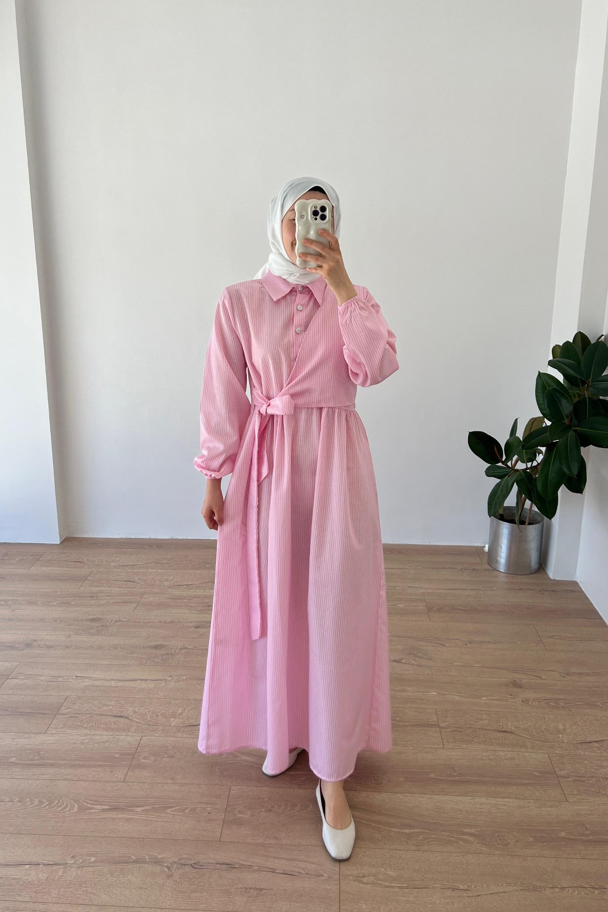 Çizgili Elbise Pembe