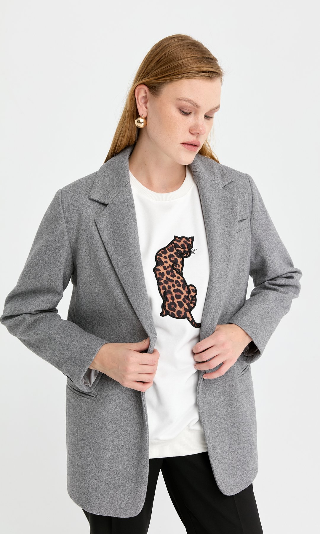 Kaşe Blazer Ceket Gri