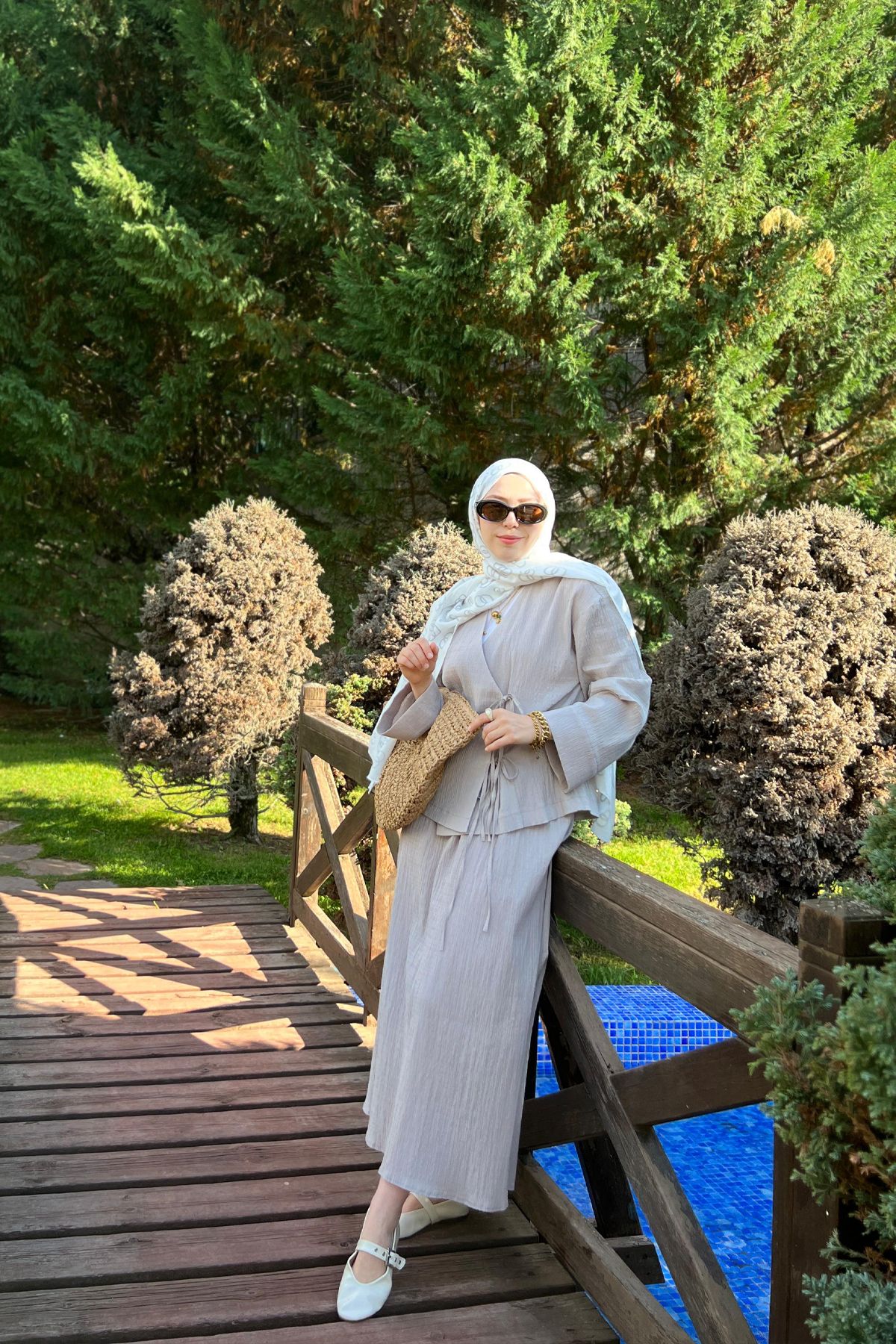 Kimonolu Etekli Takım Gri
