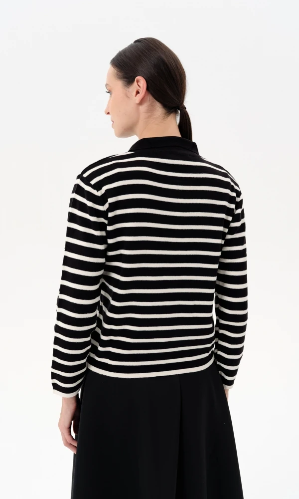 Çizgili Polo Yaka Triko Bluz