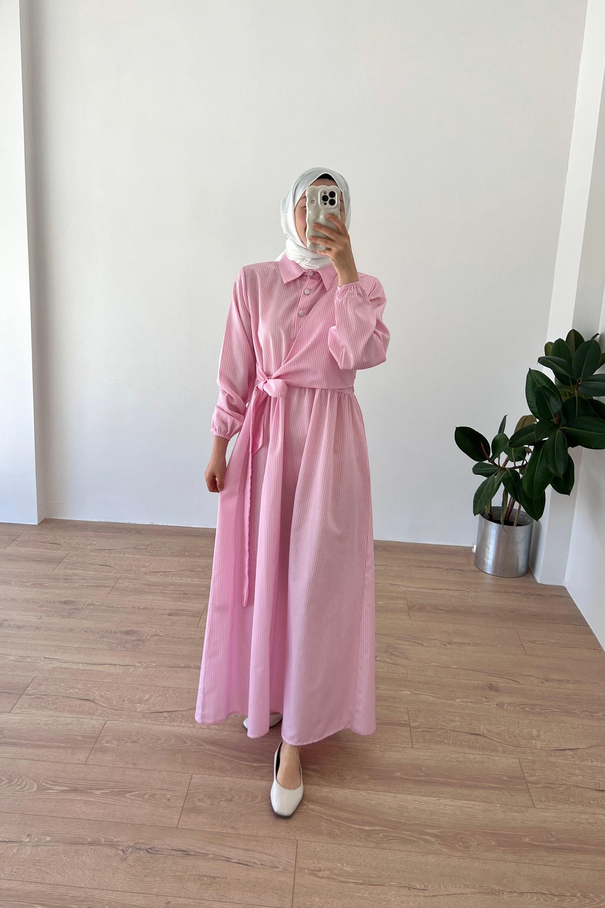 Çizgili Elbise Pembe