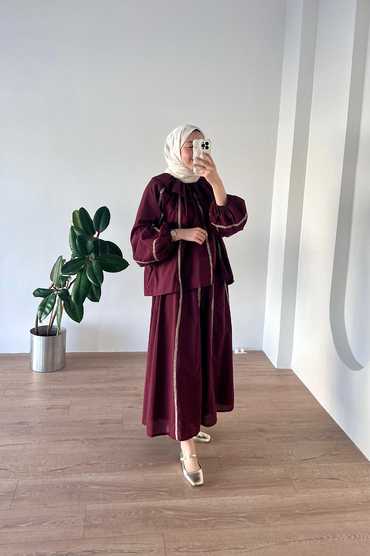 Biyeli Vual Takım Bordo
