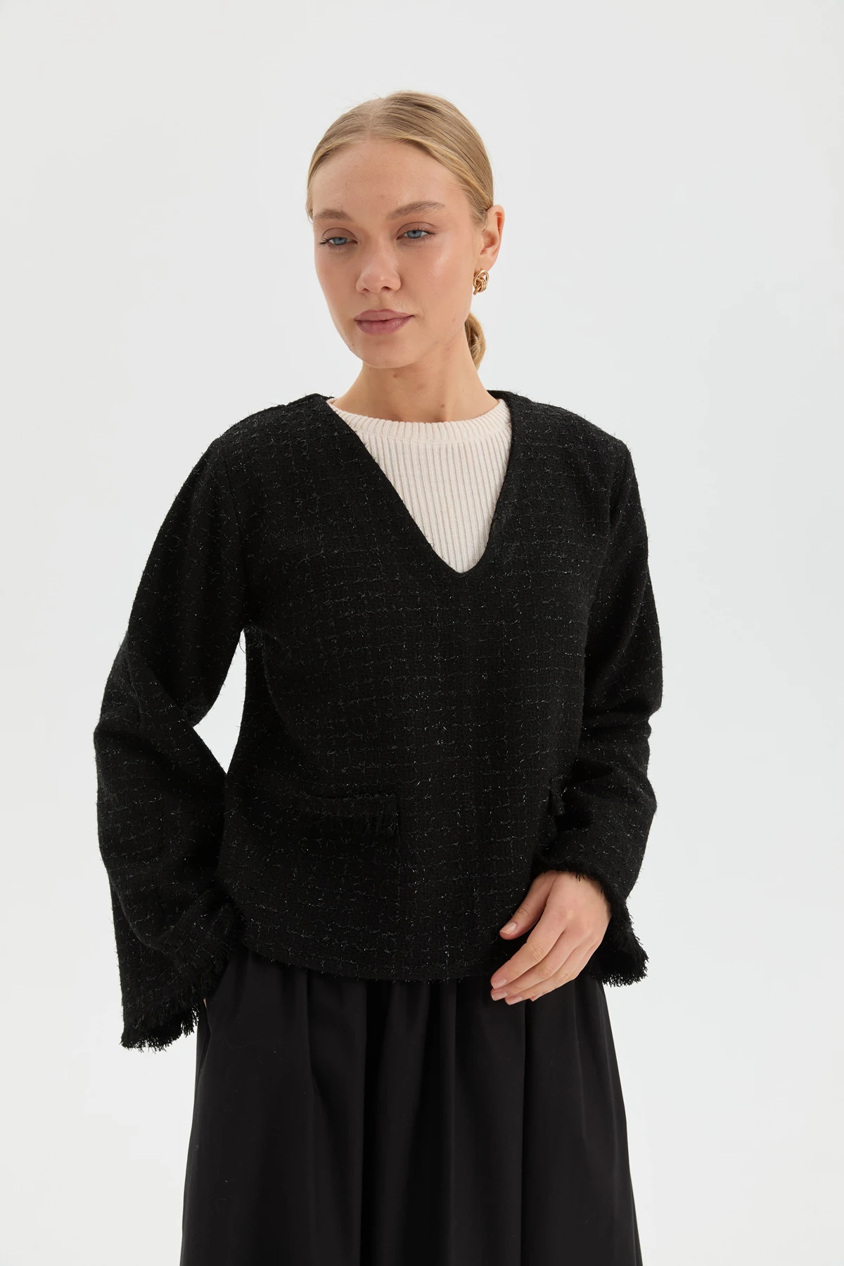 Tüvit Crop Bluz - Siyah