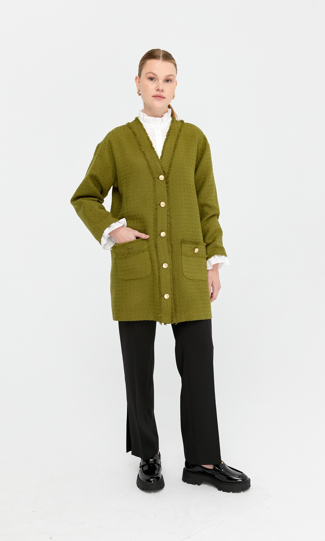 Püskül Detay Tüvit Ceket Olive