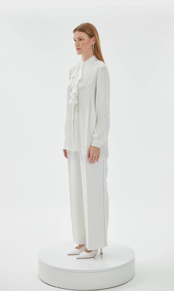 Volan Detay Saten Gömlek