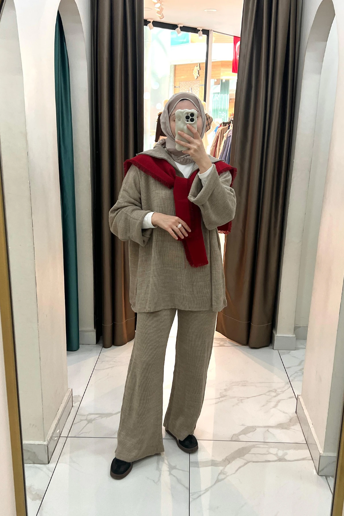 Fermuarlı Triko Takım - Vizon