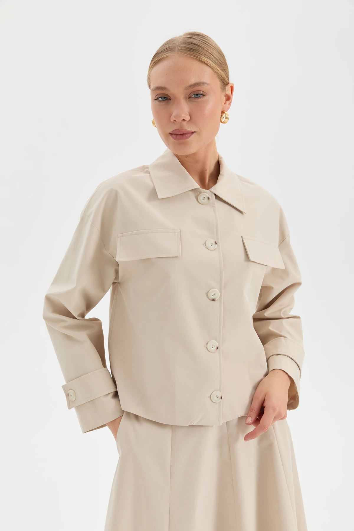 Önden Düğmeli Ceket - Bej