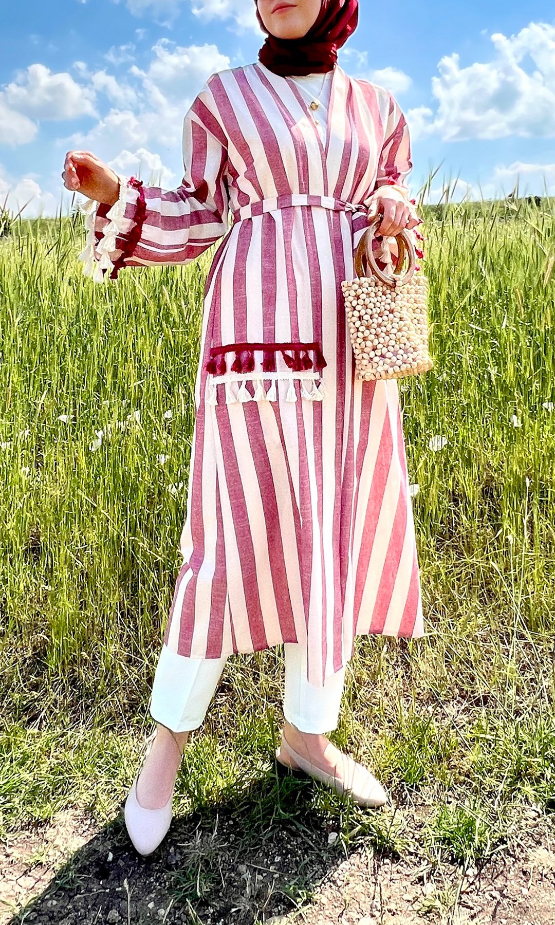 Morocco Keten Kimono Bordo
