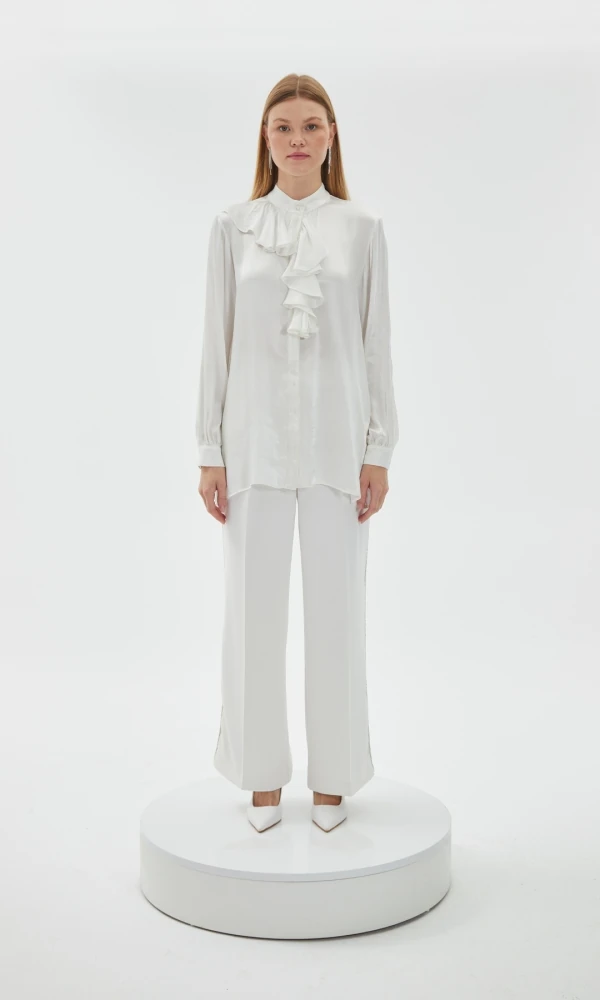 Volan Detay Saten Gömlek