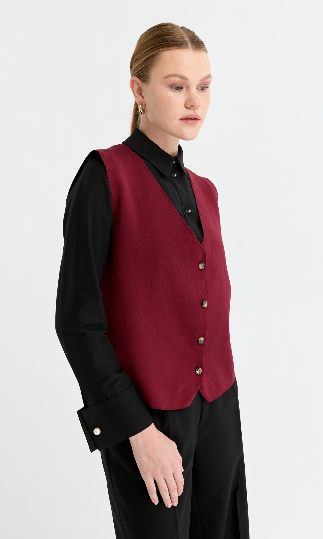 Rahat Form Triko Yelek Bordo